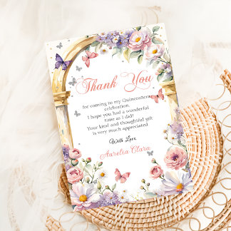 Quinceañera Bloemen Vlinders Lila Prinses Bedankkaart