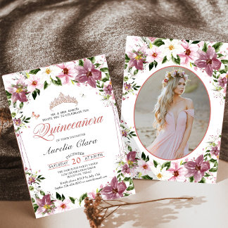 Quinceañera Bloemenvlinders Verjaardag Foto Kaart