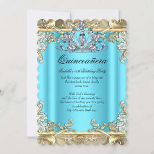 Quinceanera Blue Aqua Blauwgroen Gold 15e verjaard Kaart