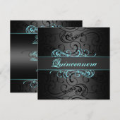 Quinceanera Blue & Black Swirl Invitation Annivers (Devant / Derrière)