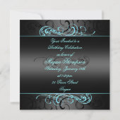 Quinceanera Blue & Black Swirl Invitation Annivers (Dos)