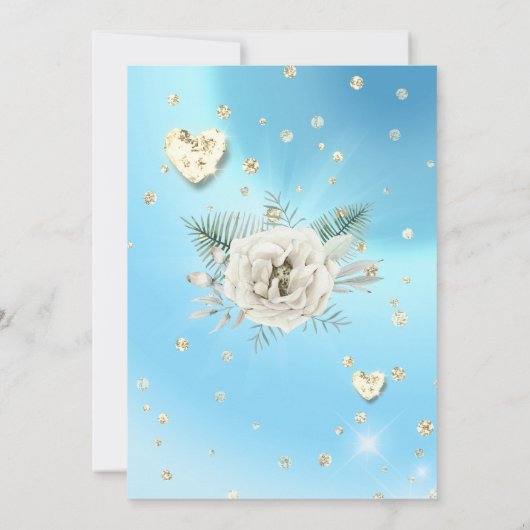 Quinceanera Blue Glitter Roos Floral Kaart (Achterkant)