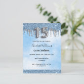 Quinceanera blue glitter Silver Eegant luxueus Uitnodiging Briefkaart (Staand voorkant)