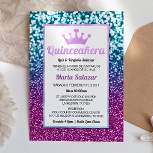 Quinceañera Blue Paars Elegant Spanish Invitation