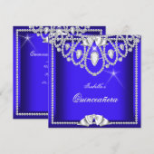 Quinceanera Blue Silver Diamond Party 15th 3 Kaart (Voorkant / Achterkant)