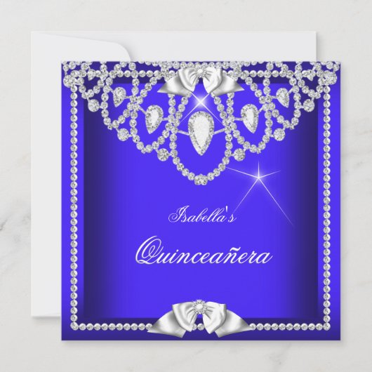 Quinceanera Blue Silver Diamond Party 15th 3 Kaart (Voorkant)