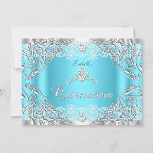 Quinceanera Blue Silver Diamond Tiara 15e partij 2 Kaart (Voorkant)