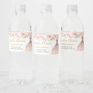 Quinceañera Blush Bloemen Jurk Sweet 16 Verjaardag Waterfles Etiket
