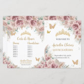 Quinceañera Blush Bloemen Pampas Padrinos Programm (Voorkant / Achterkant)