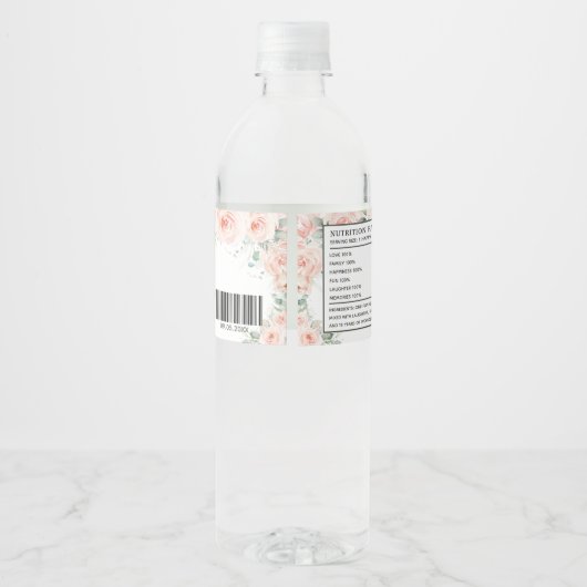 Quinceañera Blush Bloemen Prinses Zoete Verjaardag Waterfles Etiket (Achterkant)