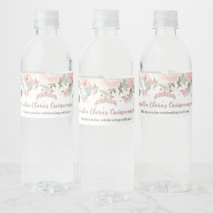 Quinceañera Blush Bloemen Roos Gouden Vlinders Waterfles Etiket