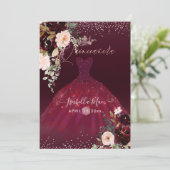 Quinceanera Blush Burgundy Waterverf Flowers Kaart (Staand voorkant)