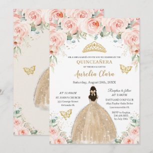 Quinceañera Blush Floral Champagne Dress Princess Kaart