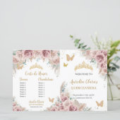 Quinceañera Blush Floral Pampas Padrinos Programme (Debout devant)
