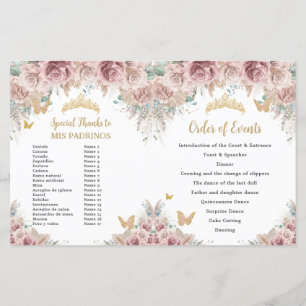 Quinceañera Blush Floral Pampas Padrinos Programme