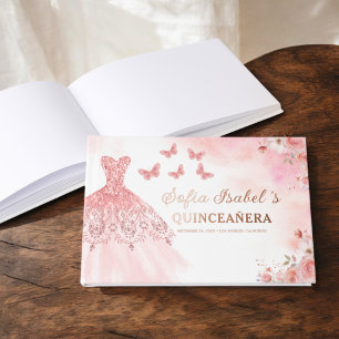 Quinceañera Blush Floral Princess Butterflies Gold