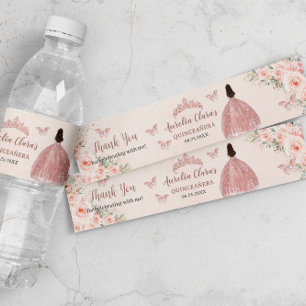 Quinceañera Blush Floral Roos Gold Dress Princess Waterfles Etiket