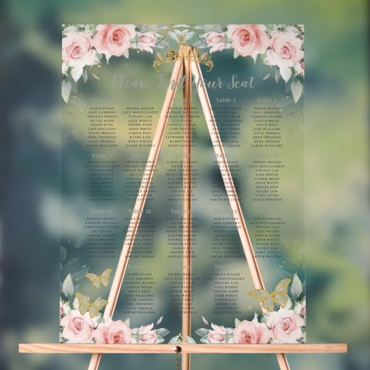 Quinceañera Blush Floral Salie Groene Zitplaats Acryl Bord (Neutraal)