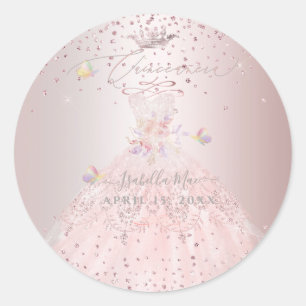 Quinceanera Blush Glitter Gown Sweet Peas Classic Ronde Sticker