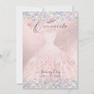 Quinceanera Blush Gown Holographic Glitter Invita Kaart