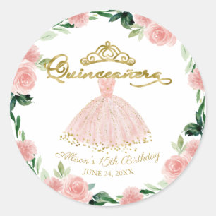 Quinceanera Blush Jurk Roze Bloem Klassieke Ronde  Sticker