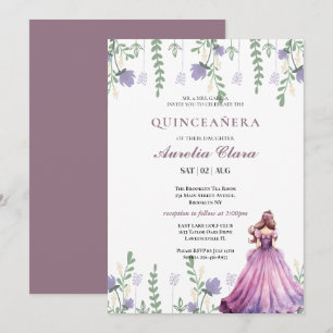 Quinceañera Blush paarse Bloem Vlinder Kaart