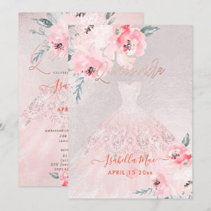 Quinceanera Blush Peonies + gegoten Iridescent Bck Kaart
