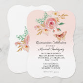 Quinceañera Blush Pink Butterfly w Bloemen in Goud Kaart (Voorkant / Achterkant)