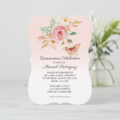 Quinceañera Blush Pink Butterfly w Bloemen in Goud Kaart (Staand voorkant)