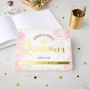 Quinceañera Blush Pink Crown Script Real Gold Foil