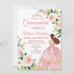 Quinceanera Blush Pink Floral Mexican Kaart