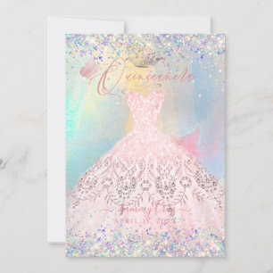 Quinceanera Blush Pink Gown Holographic Glitter Kaart