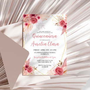 Quinceañera Blush Pink Pampas Grass Bloemen Kaart