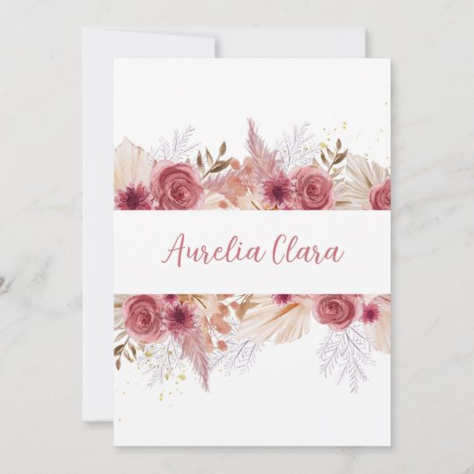 Quinceañera Blush Pink Pampas Grass Bloemen Kaart (Achterkant)