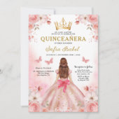 Quinceañera Blush Pink QR Code Bloemen Kaart (Voorkant)