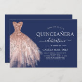 Quinceanera Blush Pink - Roos Gold Navy Blue Kaart (Voorkant / Achterkant)