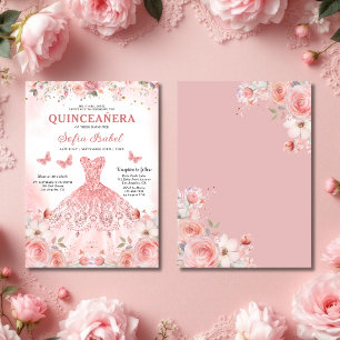 Quinceañera Blush Pink Rose Bloemen Dank u Bedankkaart