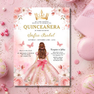 Quinceañera Blush Pink Rose Bloemenvlinder Kaart
