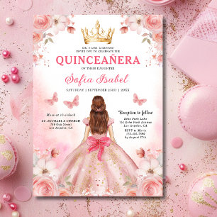 Quinceañera Blush Pink Rose Bloemenvlinder Kaart