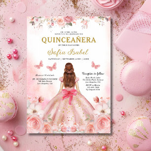 Quinceañera Blush Pink Rose Bloemenvlinder Kaart