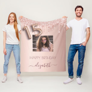Quinceanera blush roos gouden druppels foto fleece deken