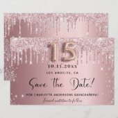 Quinceanera blush rose argent enregistrer la carte (Devant / Derrière)