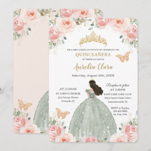 Quinceañera Blush Roze Bloemen Salie Groene Jurk Kaart