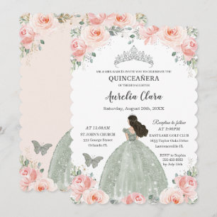 Quinceañera Blush Roze Bloemen Salie Groene Jurk Kaart