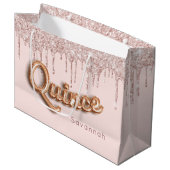 Quinceanera blush roze glitter druppelt roos goud groot cadeauzakje (Voorkant Gekanteld)