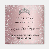 Quinceanera blush roze glitters tiara save the dat magneet (Voorkant)