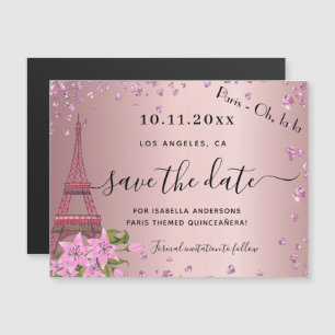 Quinceanera blush roze paris save the date magnet