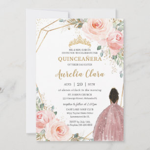 Quinceañera Blush Roze Rose Bloemen Bruin Prinses Kaart