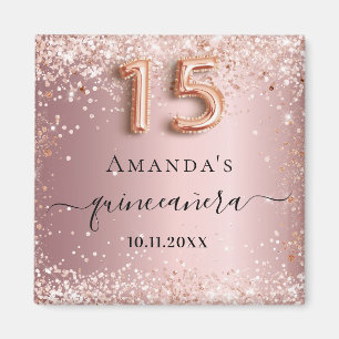 Quinceanera blush roze roze gouden naam magneet
