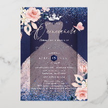Quinceanera Blush Rozen Silver Foil Crown Navy